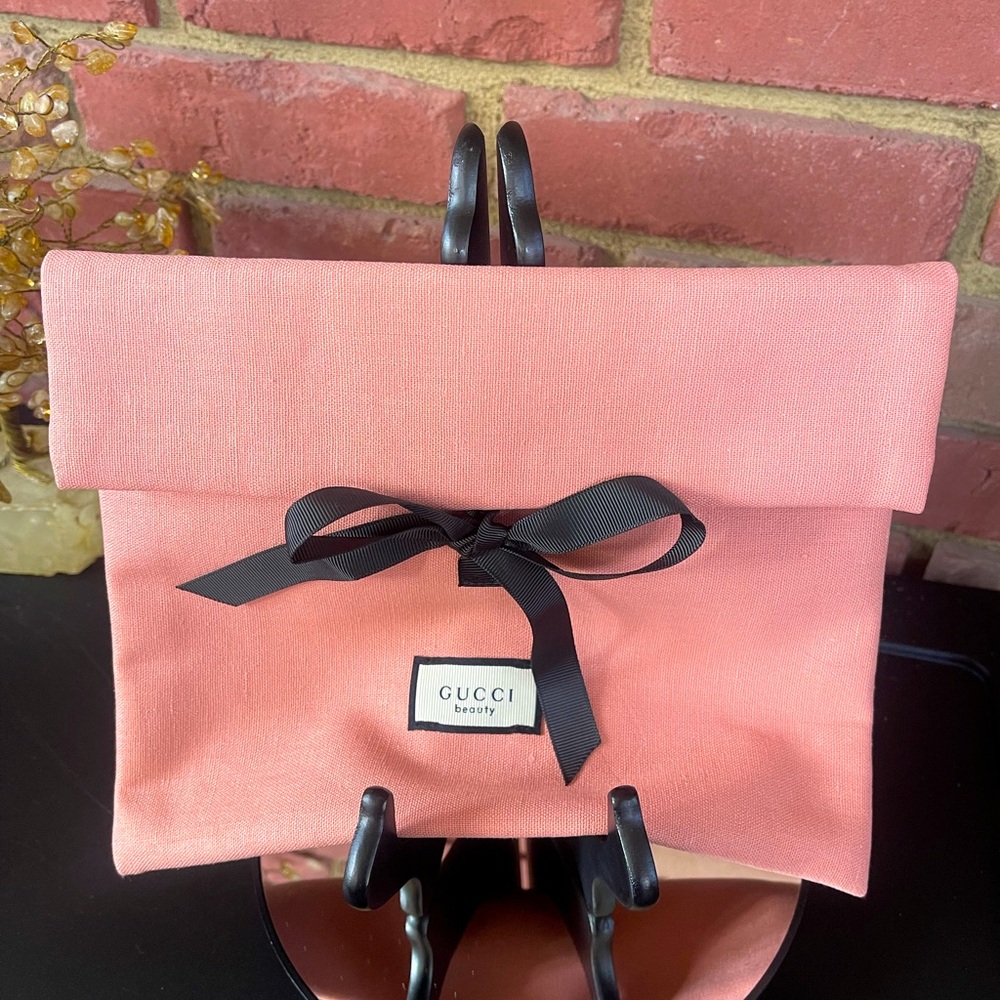 Gucci Pink Cosmetic Bag with Black Ribbon